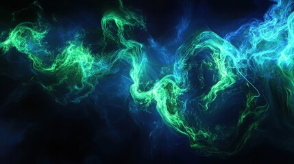 abstract energy swirls vibrant green and blue nebula