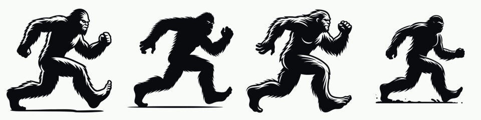 Obraz premium Bigfoot running. Sasquatch cartoon clipart. locomotion a mysterious creatures dash through the wilderness.
