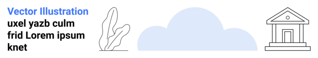 Centralized cloud design flanked by line-art foliage and a governmental building outline. Ideal for technology, web services, environment, governance, education, minimalism, simple landing page