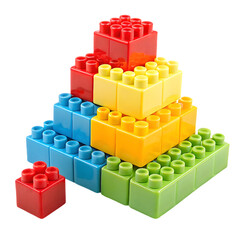 Fototapeta premium Colorful Plastic Building Blocks, Toy Bricks, Kids Construction Set, Educational Toy Images on transparent background