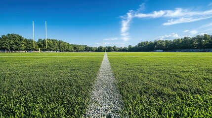 lush green football field under blue sky