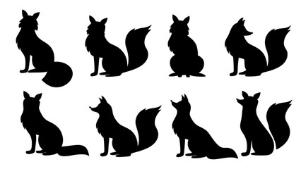 set of fox silhouette vector on tranparent background