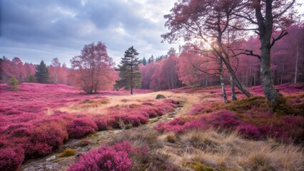 Pink Heather Landscape in Autumn