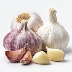 Obraz premium Garlic bulbs and cloves isolated on white background