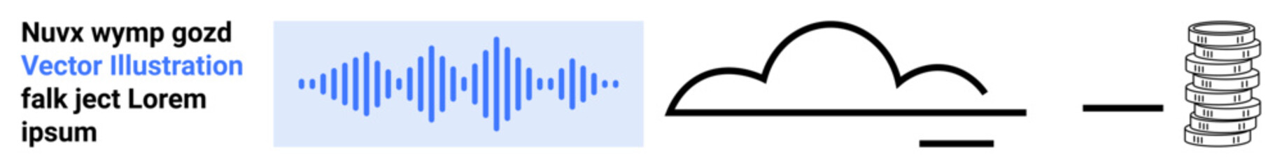 Sound waveform connecting to cloud outline and database stack, visualizing audio file storage and processing. Ideal for data storage, cloud computing, audio tech, digital transformation, tech