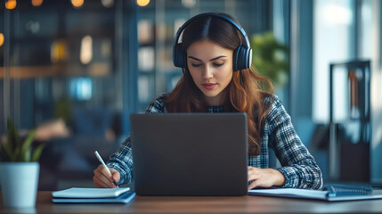 Woman watching online video course training