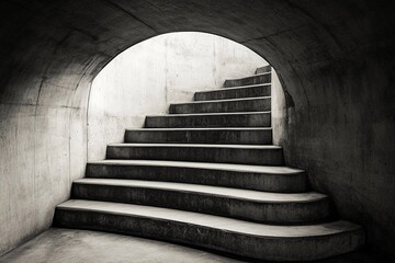 Steps lead into an endless circular tunnel creating a mysterious atmosphere with a sense of depth and intrigue