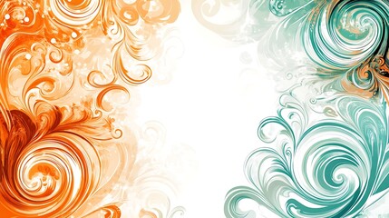 Orange Teal Floral Swirl Background.