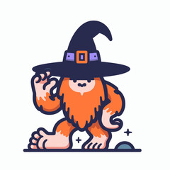 Bigfoot wear witch hat halloween silhouette celebrates spooky cryptid autumn nights.