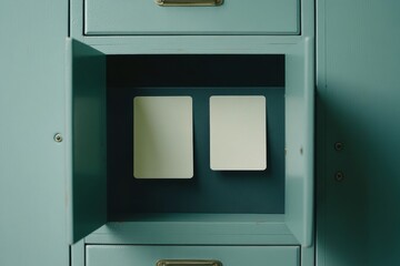 Office Filing Cabinet With Open Drawer Reveals Two Pieces Of Paper
