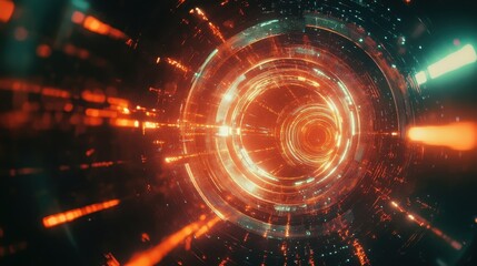 Obraz premium abstract orange and teal neon tunnel