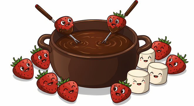 chocolate fondue with strawberries and marshmallows clip art preview