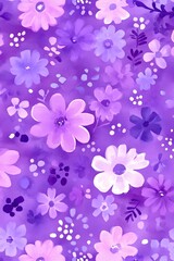 Purple Watercolor Floral Seamless Pattern Background
