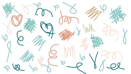 Abstract shapes and lines in diverse colors overlap and intersect, creating a playful composition. This vector illustration highlights the beauty of spontaneous artistic expression