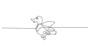 Duck, One continuous single line of wood duck swimming in river. Famous bird line art isolated on white background, Duck in one continuous.