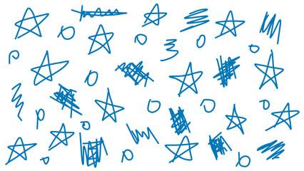 Vivid blue stars and abstract shapes scattered across a white background create a playful atmosphere. This vector illustration can enhance designs for children s activities, crafts, and art projects