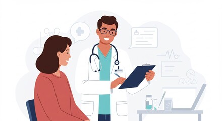 Doctor Consulting with Patient Examining Medical Records