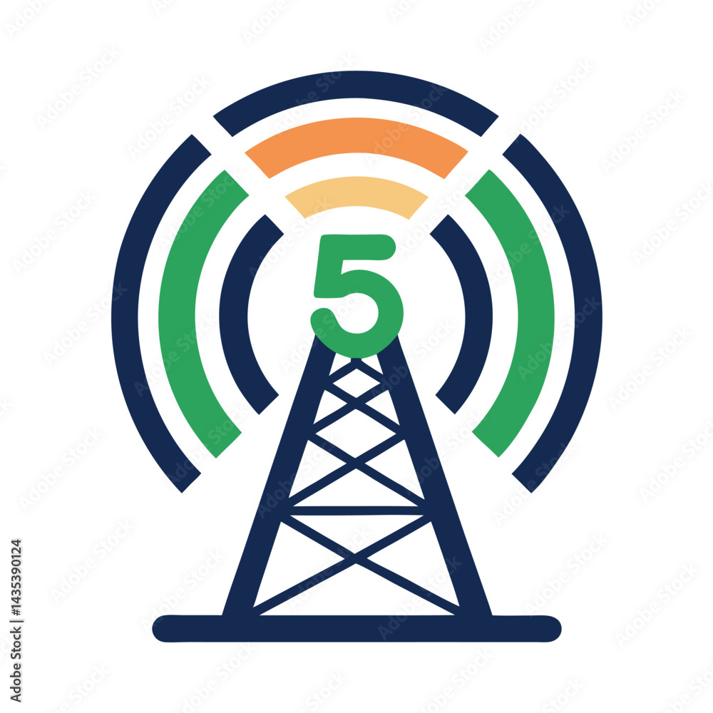 Poster modern vector logo design illustrating network infrastructure with a stylized tower and dynamic sign