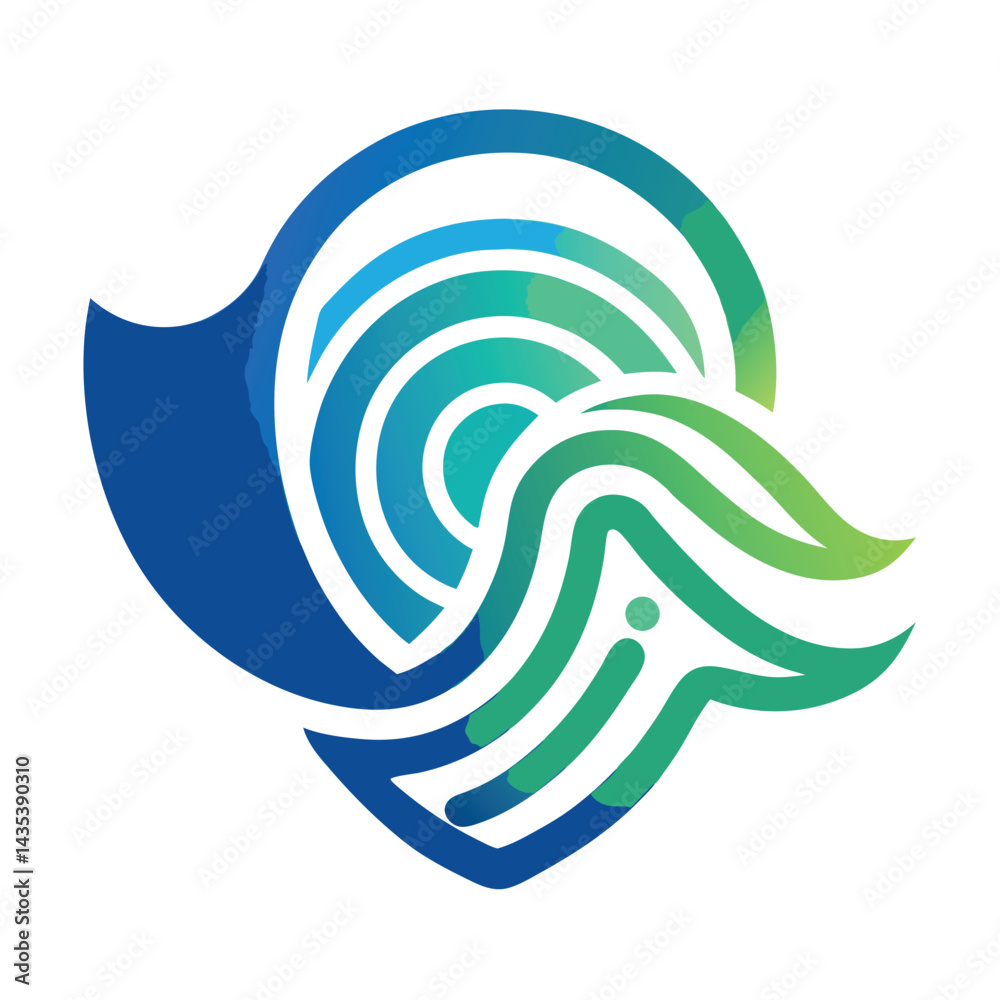 Poster elegant logo design showcasing biometric authentication elements with a blend of wave patterns and c