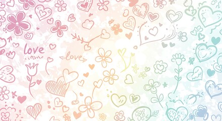 Pastel Dreams Hand Drawn Love Rainbow Doodle Heart Art Whimsical Love Sketchbook Colorful Heart Flower Pattern Love In Bloom Doodle Design A Rainbow Of Hearts And Flowers AI Generated