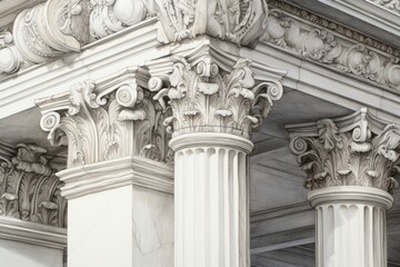 Obraz premium Intricate detail of classical columns and entablature, showcasing architectural grandeur and craftsmanship.