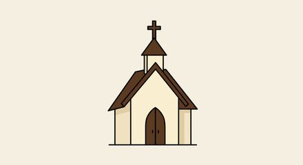 Simple Minimalist House Illustration with Brown Roof and Beige Walls