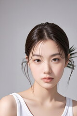 스튜디오에서 포즈를 취하는 아름다운 브루넷 여성 모델 사진 Photo of a Beautiful Brunette Woman Model Posing in Studio