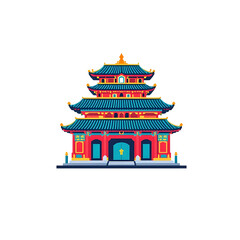Fototapeta premium Colorful Vesak Day icons temple. Great for spiritual infographics, UI, and educational design. Isolated on white background, transparent PNG