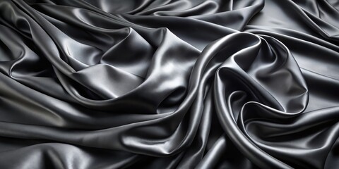 Fototapeta premium Wavy folds of luxurious black silk fabric draped elegantly on a sleek surface, fashion textile, sophisticated texture