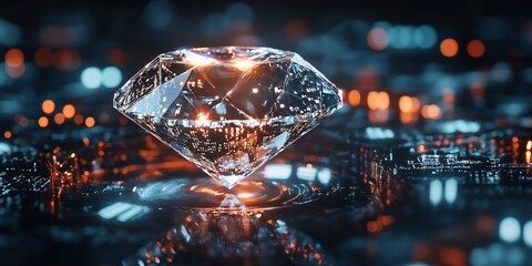 Sparkling diamond trophy surrounded floating digital data stream symbolizing innovation success technology or business futuristic twist classic trophy featuring glowing digital effect holographic