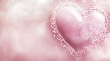 Pink heart with clouds, romantic, and love.
