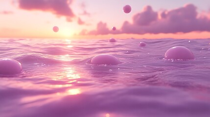 Pink Bubbles Sunset Ocean.