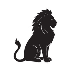 Sitting Lion With Mane Silhouette