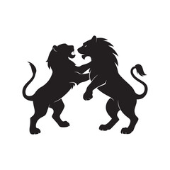 Two Lions Fighting Silhouette Vector