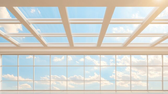 A spacious room with a large window and a white ceiling.