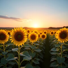 Obraz premium sunflower field in sunset
