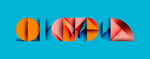 Colorful abstract typography spells IDEA. Geometric shapes create letterforms against vibrant blue background. Modern design, clean lines. © antishock