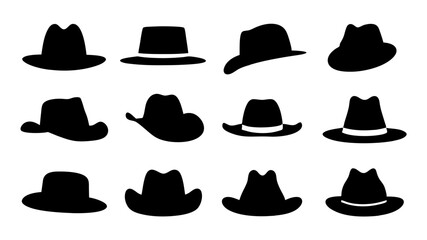 set of hat cap silhouette vector on tranparent background