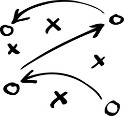 Sports tactics sketch showing team movement and strategy. Hand-drawn arrows and player positions.