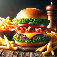 burger with french fries