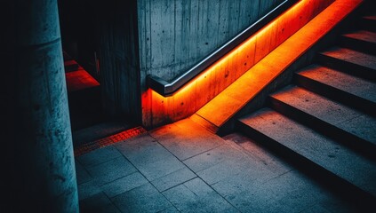 Glowing orange line illuminates concrete stairs