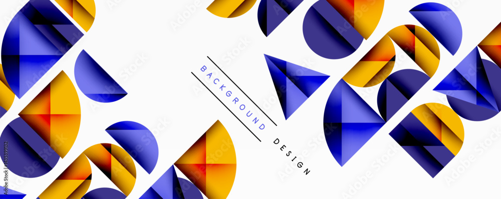 Aufkleber abstract geometric shapes overlap, creating vibrant colorful pattern. yellow, orange, blue tones dom