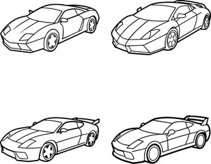 Obraz premium Set of four sport car outlines modern vehicle black and white illustrations