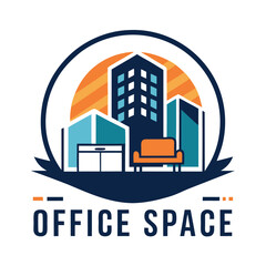 Fototapeta premium Professional minimalist logo design representing modern office space rental with urban elements and a welcoming atmosphere for potential tenants and businesses