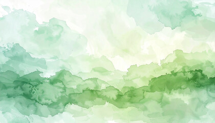 Fototapeta premium Watercolor painting with soft brushstrokes in pastel green tones, dreamy and relaxing. Hand drawn