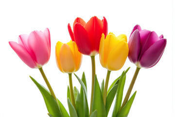 row of colorful tulips on a white background