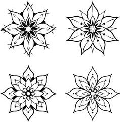 Fototapeta premium Set of four decorative floral mandala designs in black and white