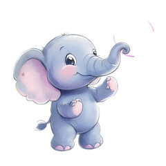 Fototapeta premium A cheerful baby elephant blowing bubbles, isolated on a transparent background.