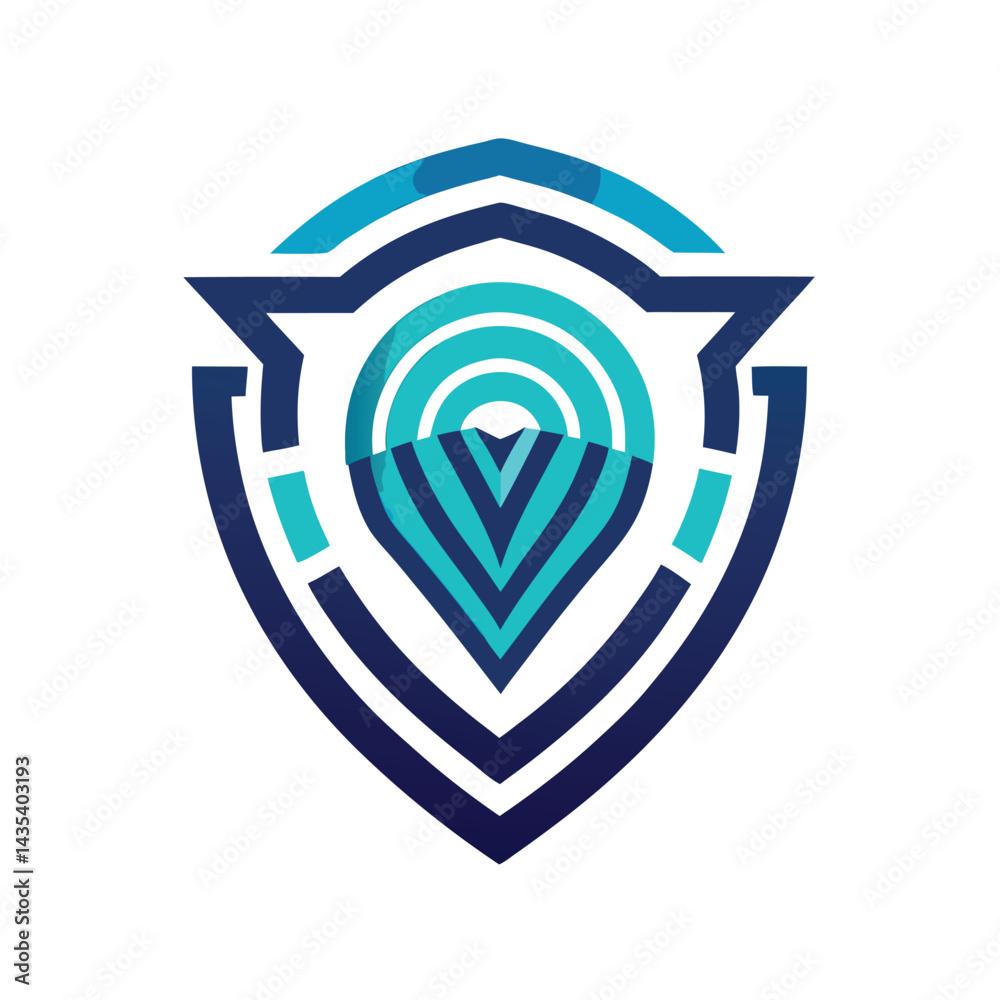 Poster modern vector logo design showcasing biometric security concept with a shield shape and layered geom