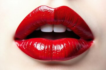 Obraz premium Intensely pigmented red lips against pure white High detail , glamour, minimal, simple
